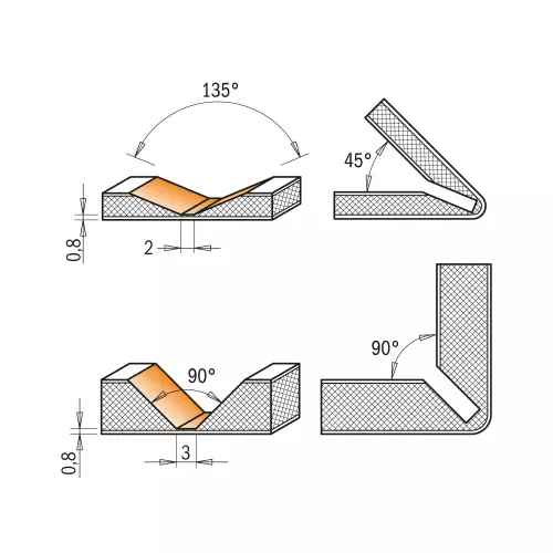 V-ura jyrsinterä 90° S=8 D=18X7,4X60 RH FOR ALUCOBOND®