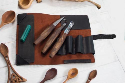 Beavercraft - Spoon Carving Set with Gouge - in Genuine Leather Roll