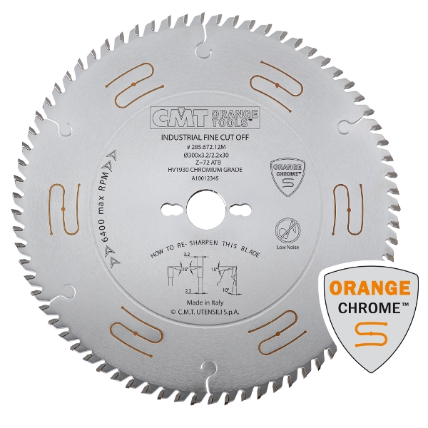 CMT - INDUSTRIAL LOW NOISE & CHROME COATED CIRCULAR SAW BLADES WITH ATB GRIND 250-350MM