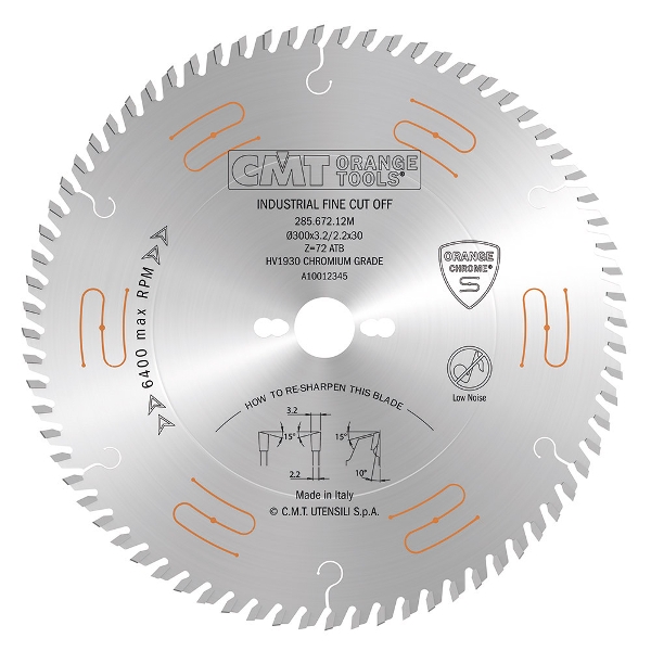 CMT - INDUSTRIAL LOW NOISE & CHROME COATED CIRCULAR SAW BLADES WITH ATB GRIND 250-400MM