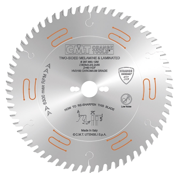 CMT -  INDUSTRIAL LOW NOISE & CHROME COATED FINE CUT-OFF SAW BLADES FOR TWO-SIDED MELAMINE 250-303MM
