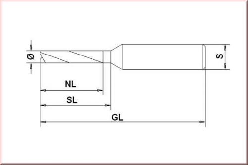 End Mill Double-Flute (Flat) LONG Ø1,0mm S=1/8" NL= 8,5mm