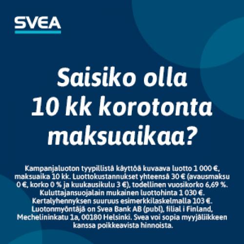 Svea 10kk koroton maksuaika yli 1000€ tilauksiin