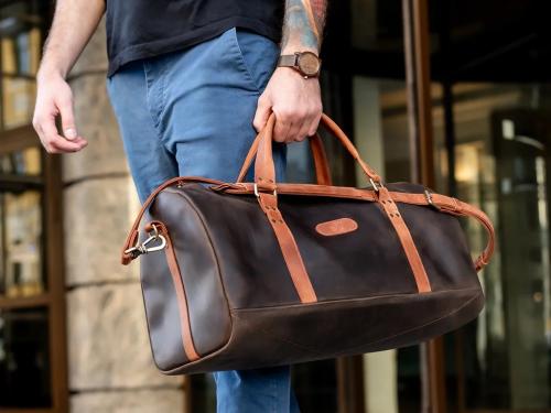 Beavercraft - Journey - Leather Travel Luggage Duffel Bag, Chocolate