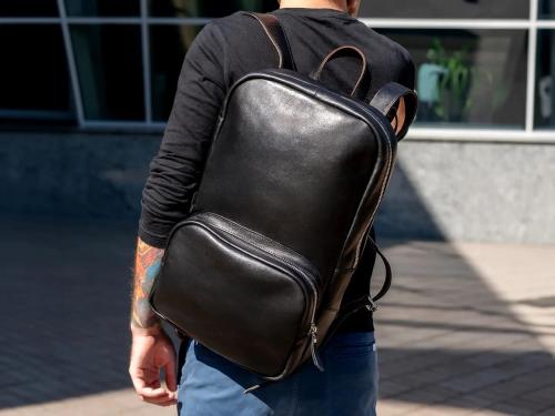 Beavercraft - Steadfast - Leather Laptop Backpack for Men, Black