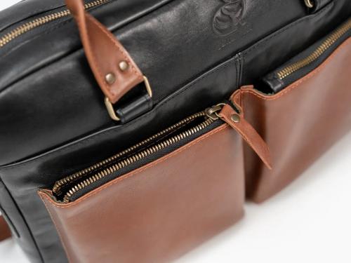 Beavercraft - Ultimate - Leather Briefcase Laptop Bag, Black