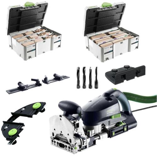 Festool Domino tappijyrsin DF 700 XL "Set" lisäohjaimilla + 434-os Tappilajitelmasystainerit (2kpl) + 8,10,12,14mm terät