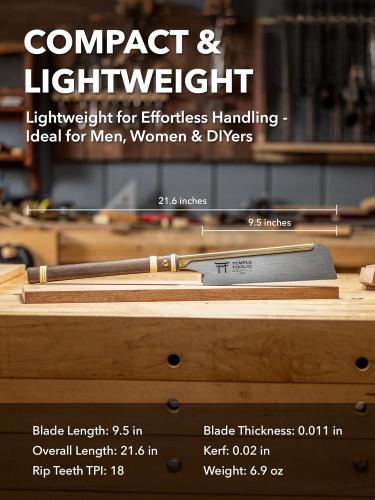 Temple Tool - Dozuki - Dovetail saha - Premium - halkaisuhammastus (0.5 / 0.3 / 18TPI) - 240mm