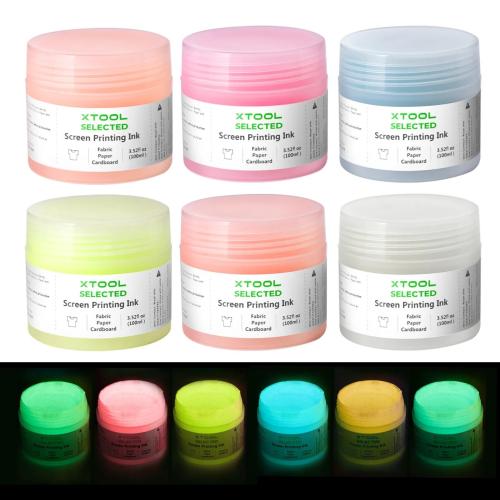 xTool - Pimeässä hohtava silkkipainoväri sarja (6 väriä, 100 ml)