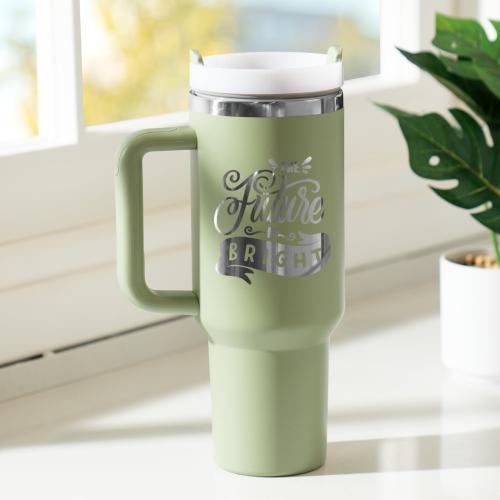 xTool - ruostumaton teräsmuki irrotettavalla kahvalla, armeijanvihreä–hopea, 40 oz (1183 ml)