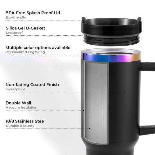 xTool - ruostumaton teräsmuki irrotettavalla kahvalla, musta–opaalinhohtoinen, 40 oz (1183 ml)