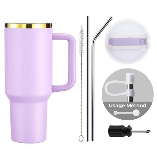 xTool - ruostumaton teräsmuki irrotettavalla kahvalla, violetti–kulta, 40 oz (1183 ml)