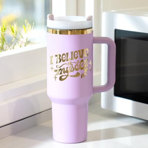 xTool - ruostumaton teräsmuki irrotettavalla kahvalla, violetti–kulta, 40 oz (1183 ml)