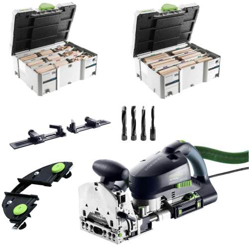 Festool Domino tappijyrsin DF 700 XL "Set" lisäohjaimilla + 434-os Tappilajitelmasystainerit (2kpl) + 8,10,12,14mm terät