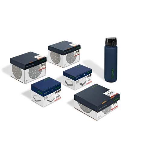 Festool - Hiomatarvikkeiden Super Pack - Granat D150 karkeudet 80, 120 ja 180 + käsihiomapalat + juomapullo