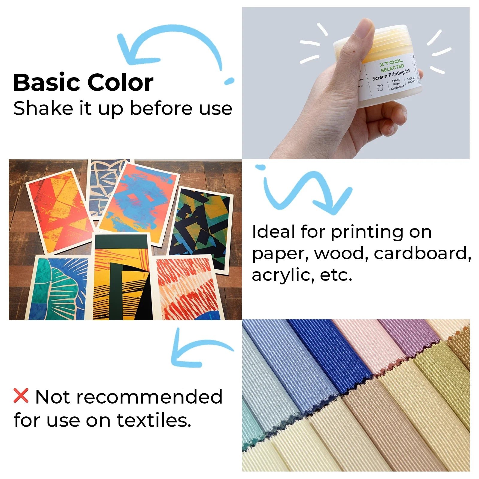 xTool - Basic Color akryyli-silkkipainomustesetti 100 ml (6 väriä)
