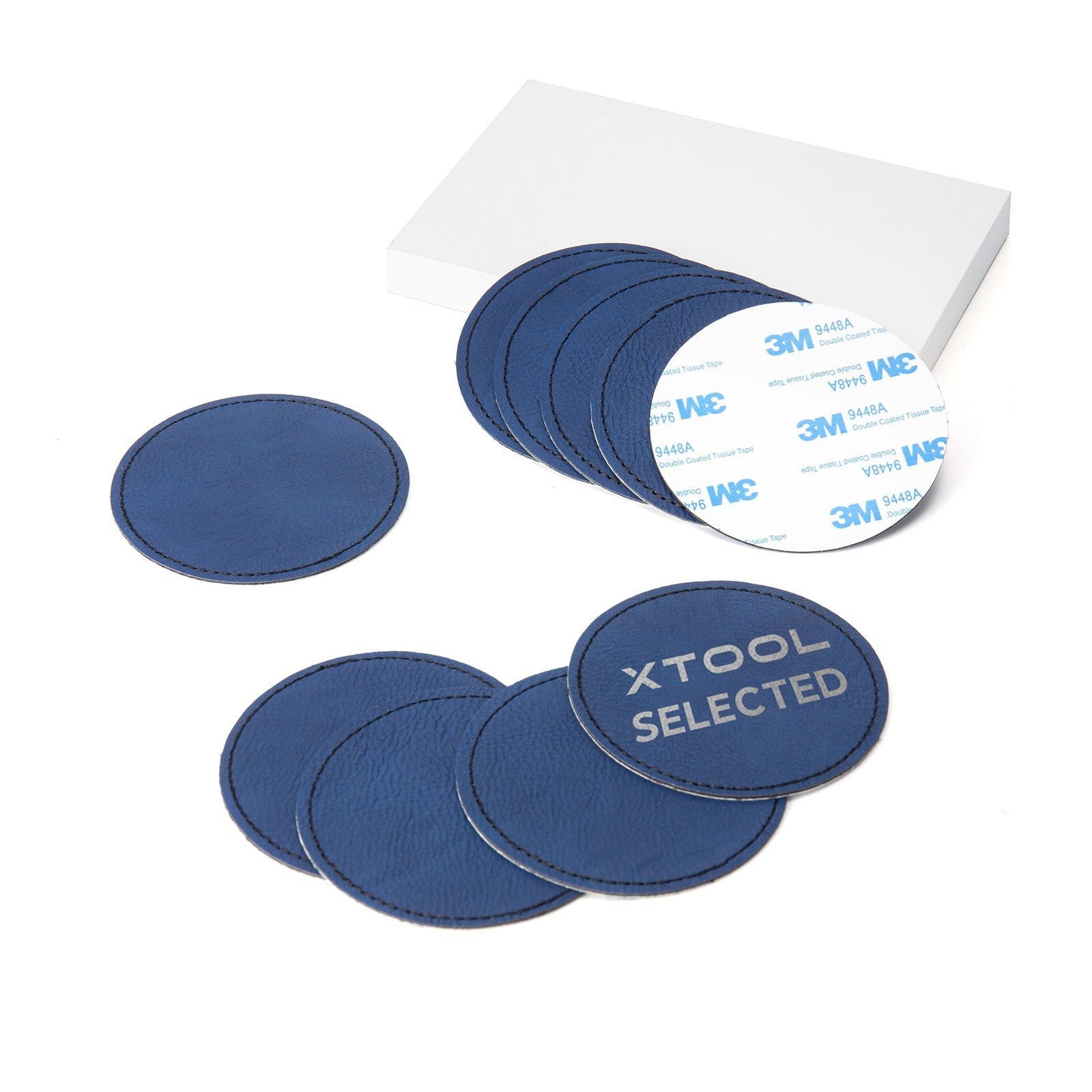 xTool - pyöreä laserattava PU-merkki, sinisestä hopeaan, 76 mm (10 kpl)
