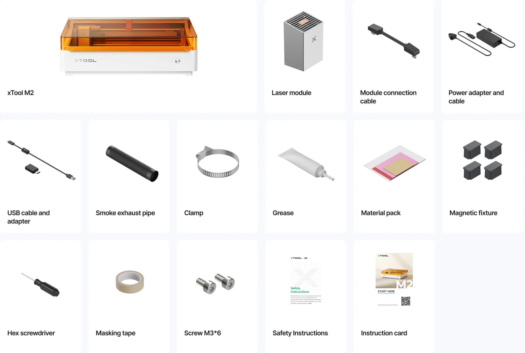 xTool - M2 20 W -laserleikkuri ja -kaiverrin, Perusmalli + SafetyPro™ AP2 -ilmanpuhdistin