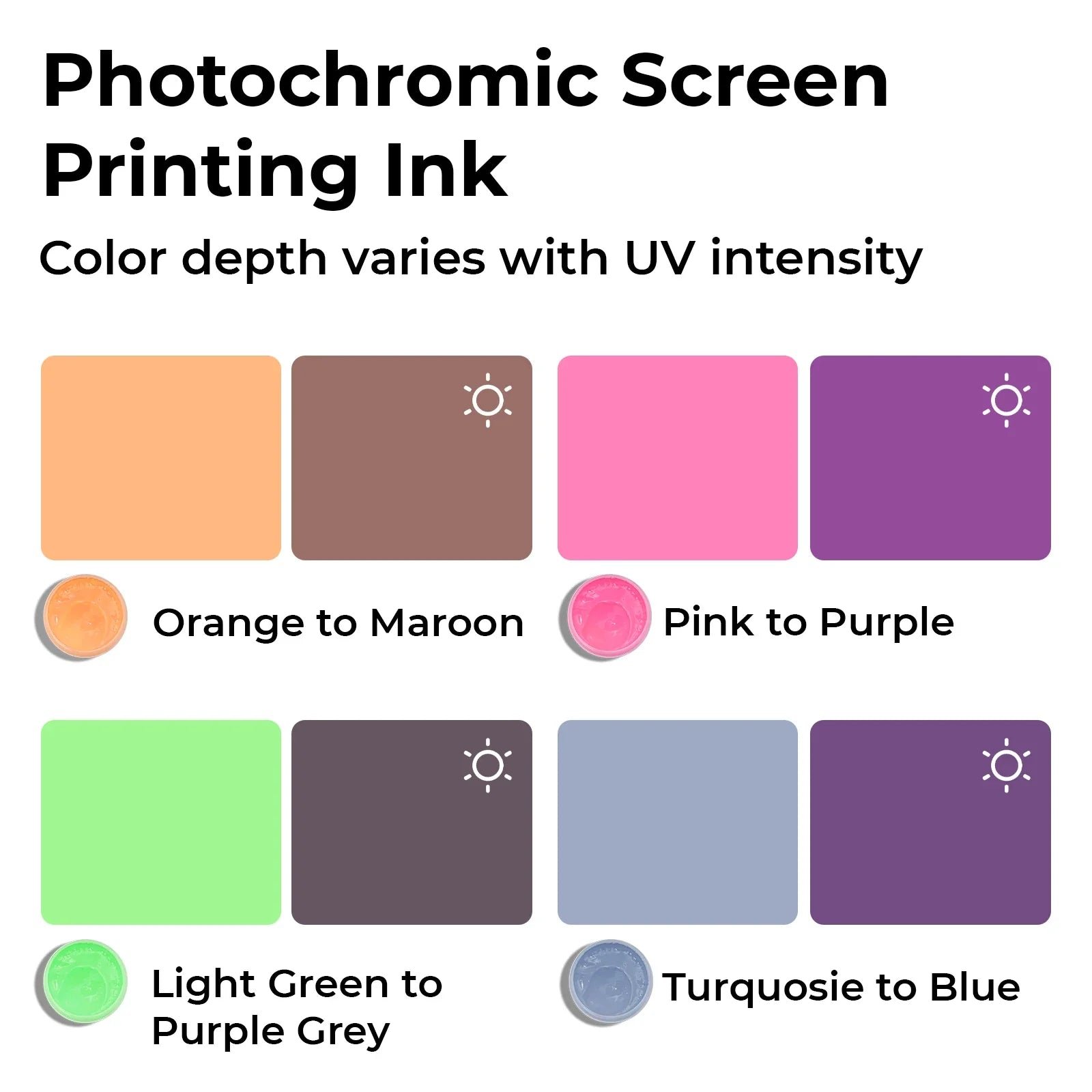 xTool - Photochromic valoherkkä silkkipainomustesetti 100 ml (4 väriä)