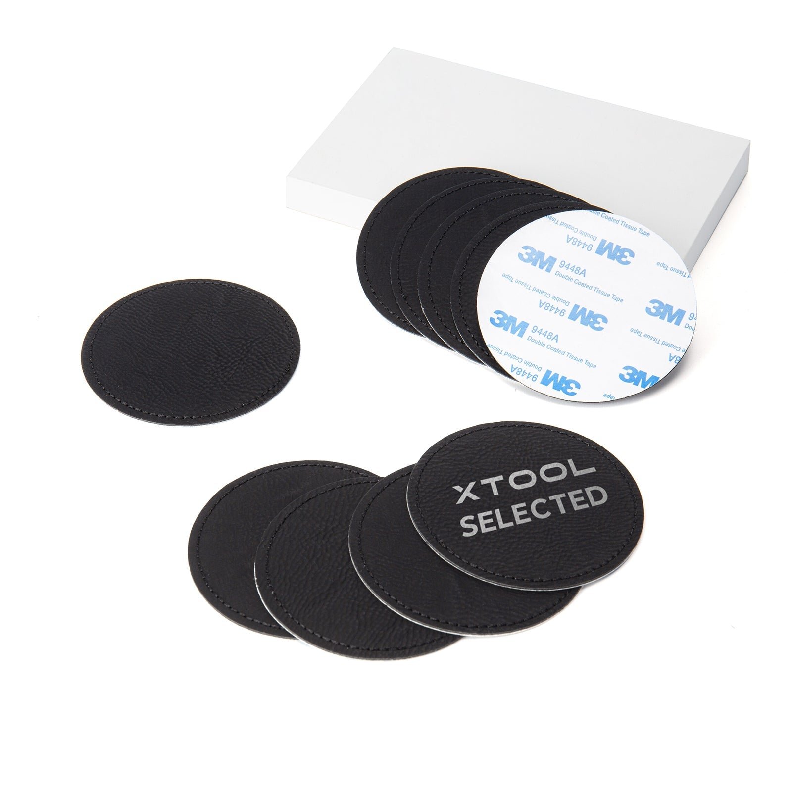 xTool - Pyöreä laserattava PU-merkki 76 mm, musta hopeaksi (10 kpl)