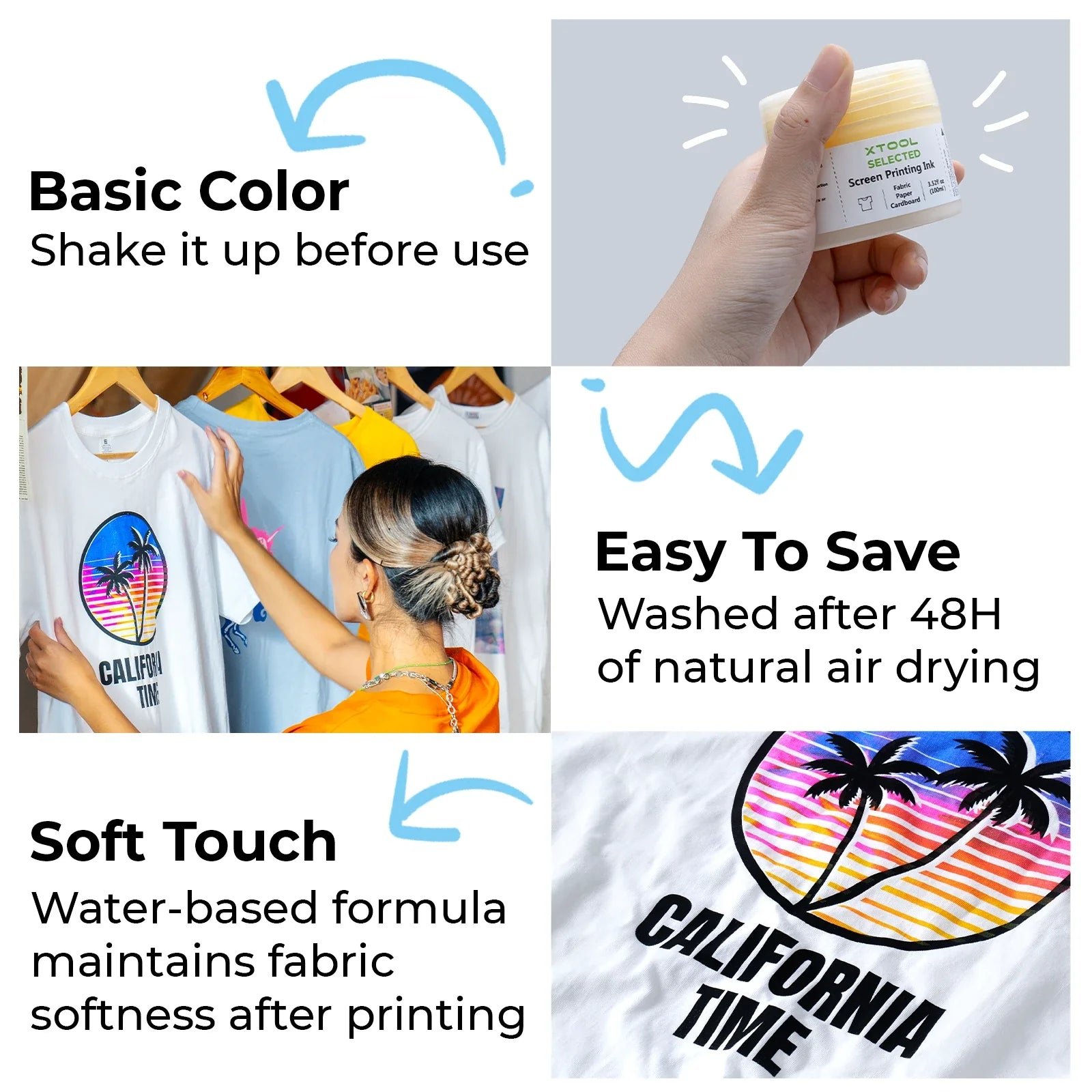 xTool - Thermochromic lämpöherkkä silkkipainomustesetti 100 ml (4 väriä)